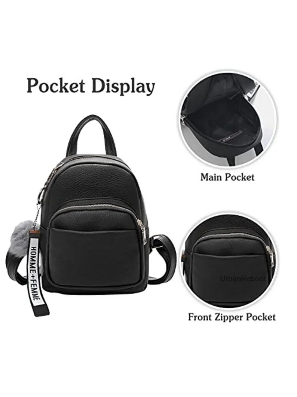 Mini Backpack PU Leather Daypack Small Rucksack with Pompom for Travel